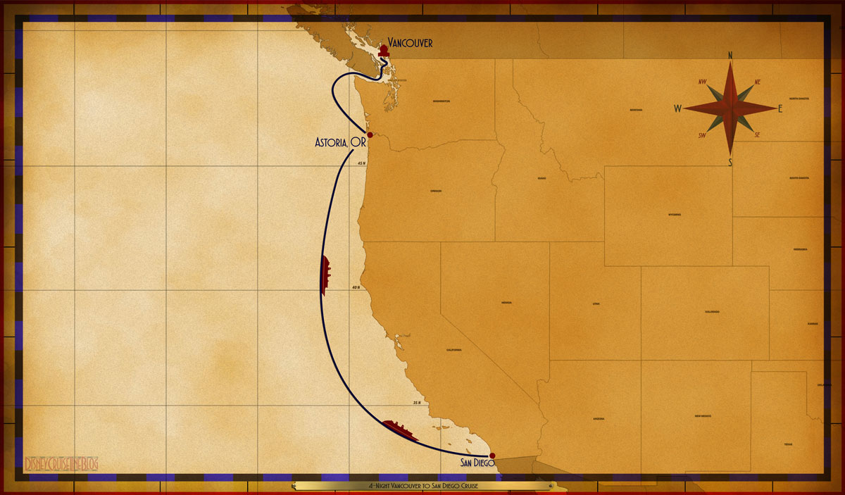 Map Wonder 4 Night Vancouver To San Diego VAN AST SEA SEA
