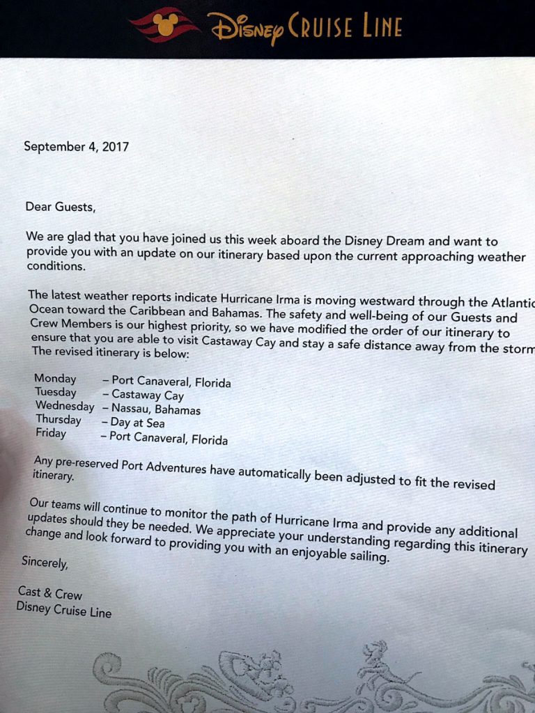 DCL Dream Itinerary Change Letter Hurricane Irma 20170904