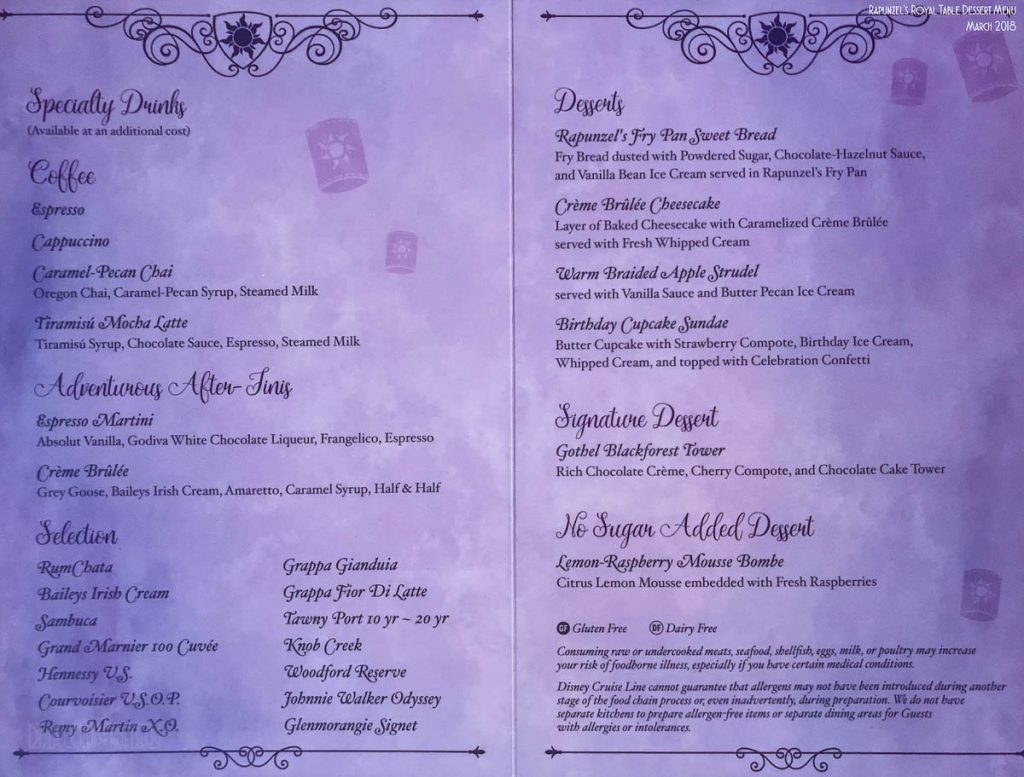 Rapunzel's Royal Table Dessert Menu