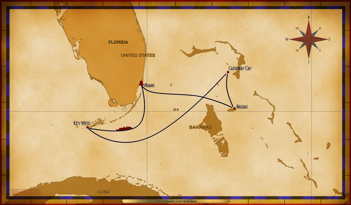 Map Magic 5 Night Bahamian Cruise MIA SEA KW CC NAS