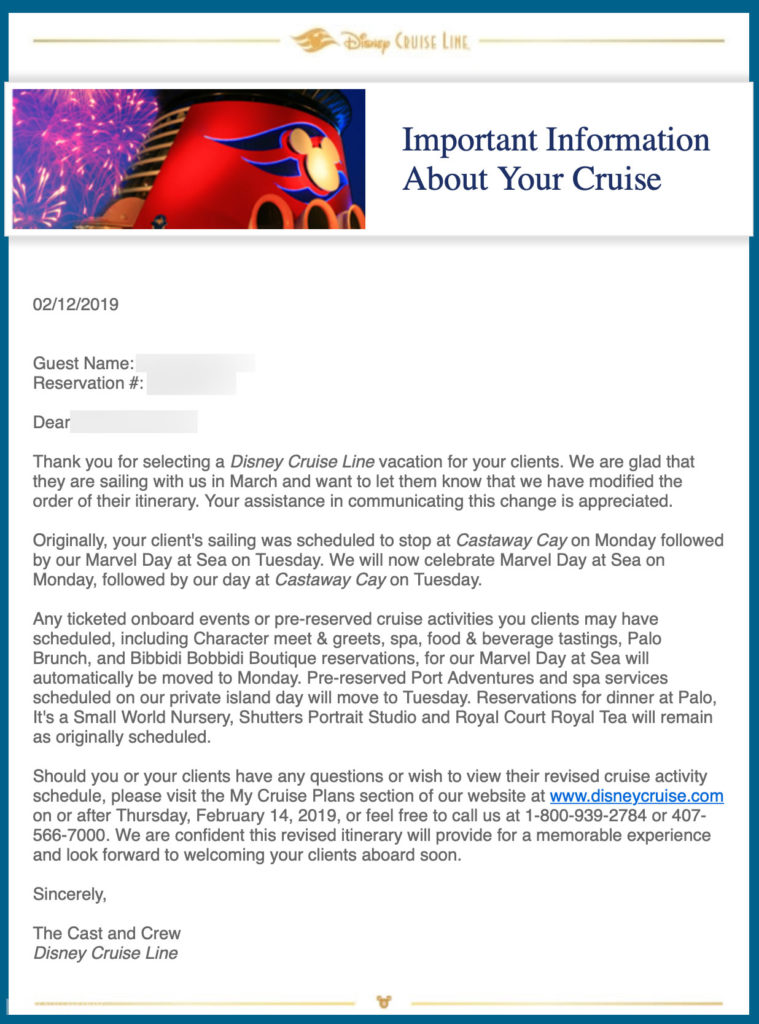 DCL TA Email Magic 20190308 Itinerary Update