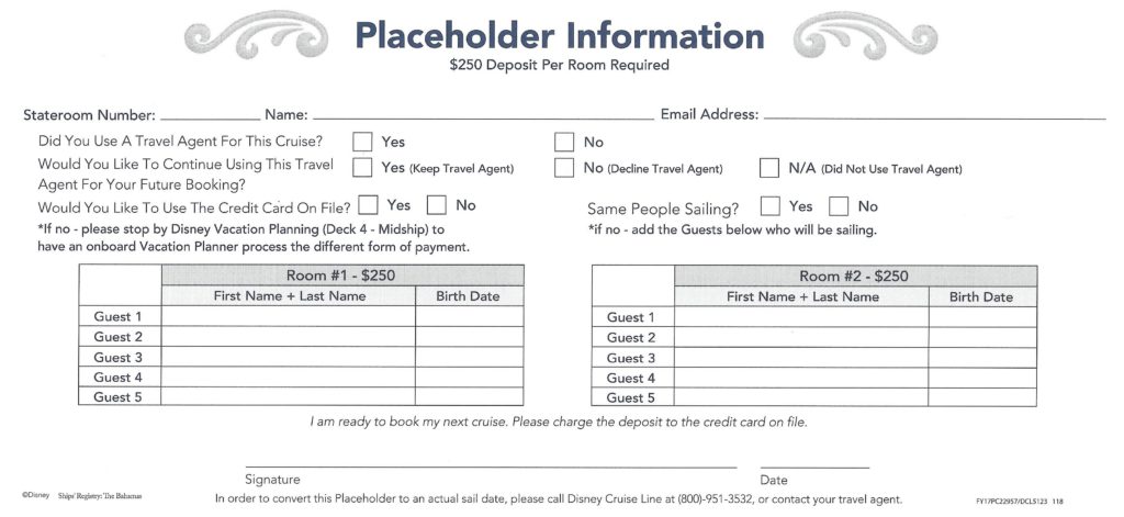 DCL Onboard Booking Placeholder Form 1