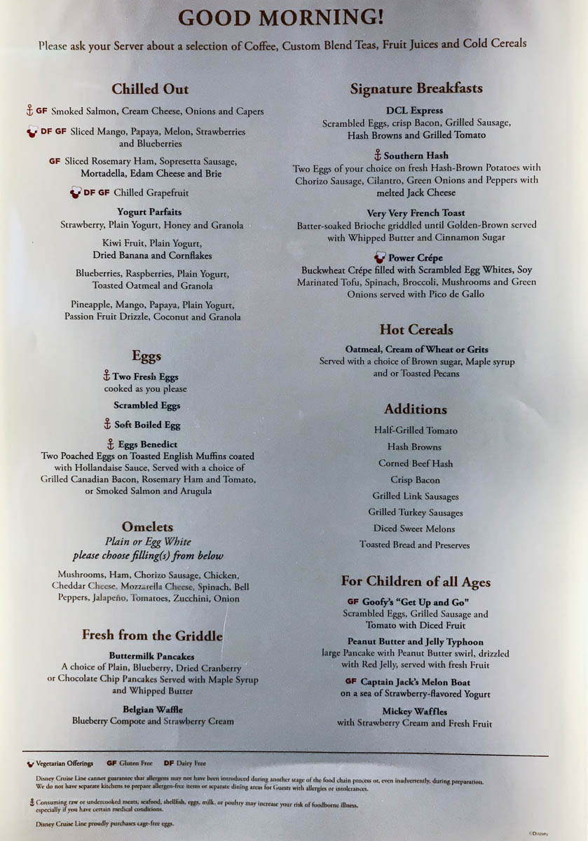 disney cruise room service menu breakfast