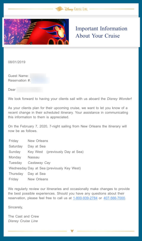 DCL Email Wonder Itinerary Change 20200207