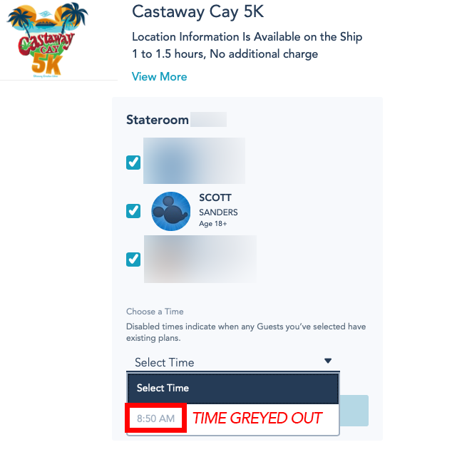 DCL Onboard Fun Castaway Cay 5k Sign Up Booking Conflict
