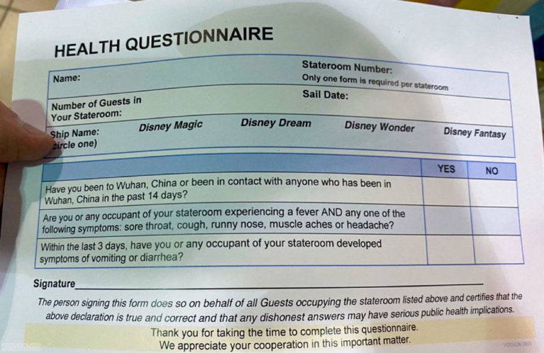disney cruise line embarkation day health questionnaire