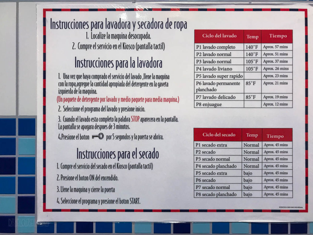 Disney Cruise Launderette Spanish Instructions
