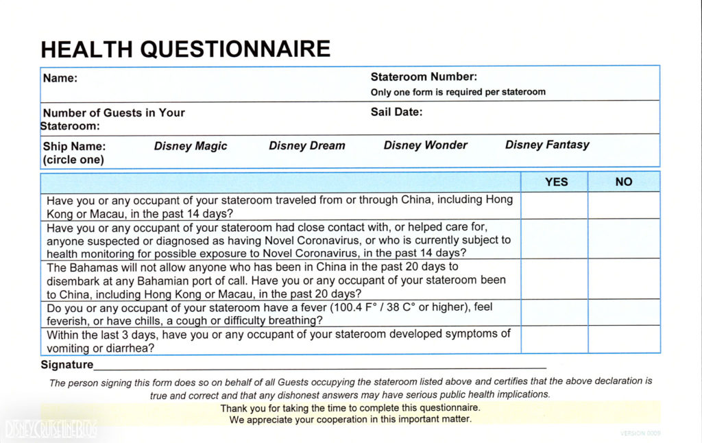 DCL Health Questionnaire Version 0009 20200220