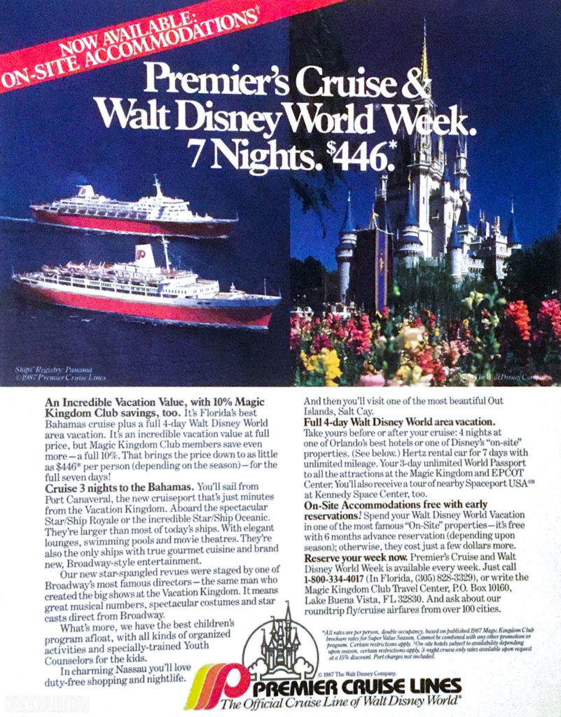 Premier Cruise Lines Walt Disney World 1987 Advertisement