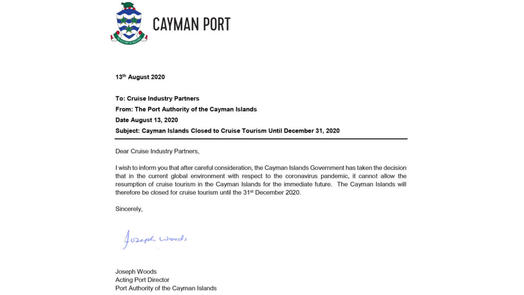 Grand Cayman Port Extended Cruise Closure Notice20200813