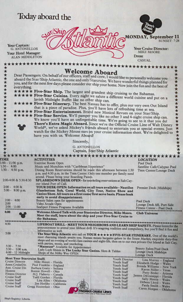 Premier Cruise Line Daily Schedule Atlantic 19890911 1