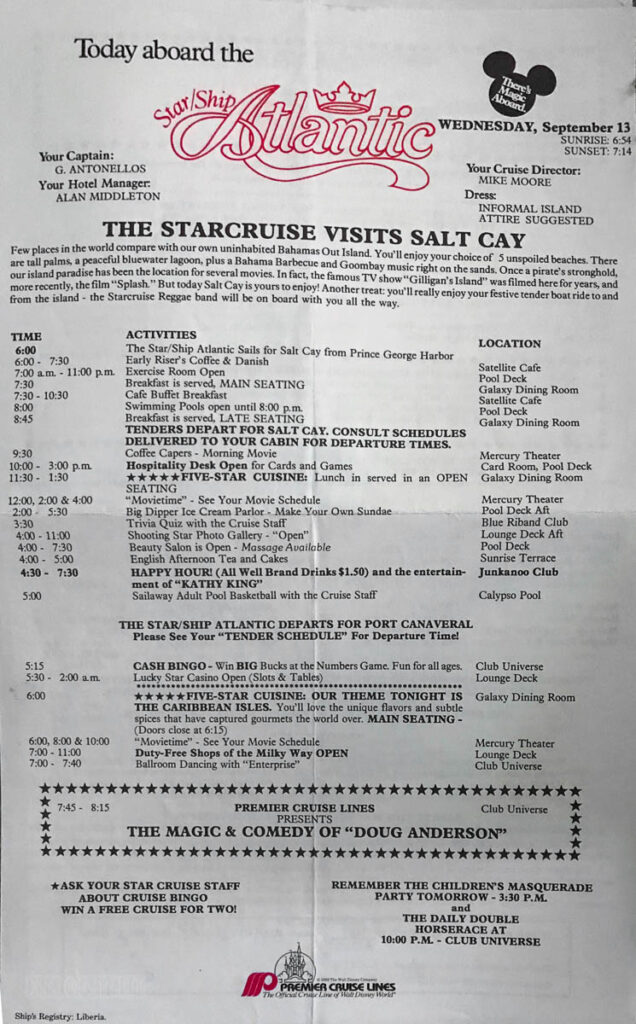 Premier Cruise Line Daily Schedule Atlantic 19890913 1