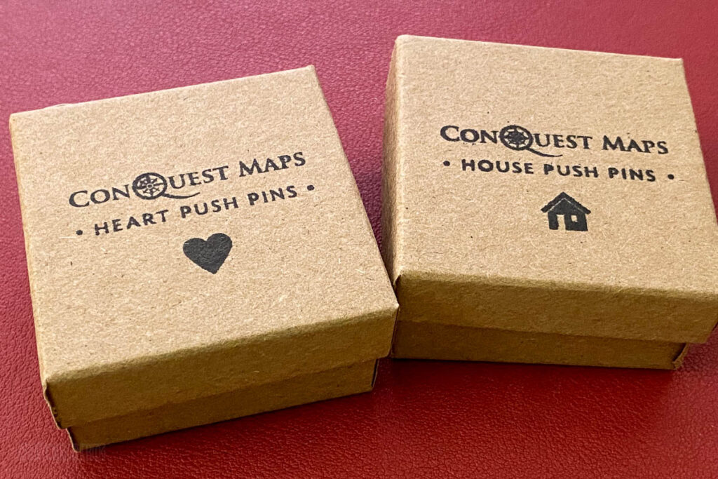 Conquest Map Heart House Push Pins Box