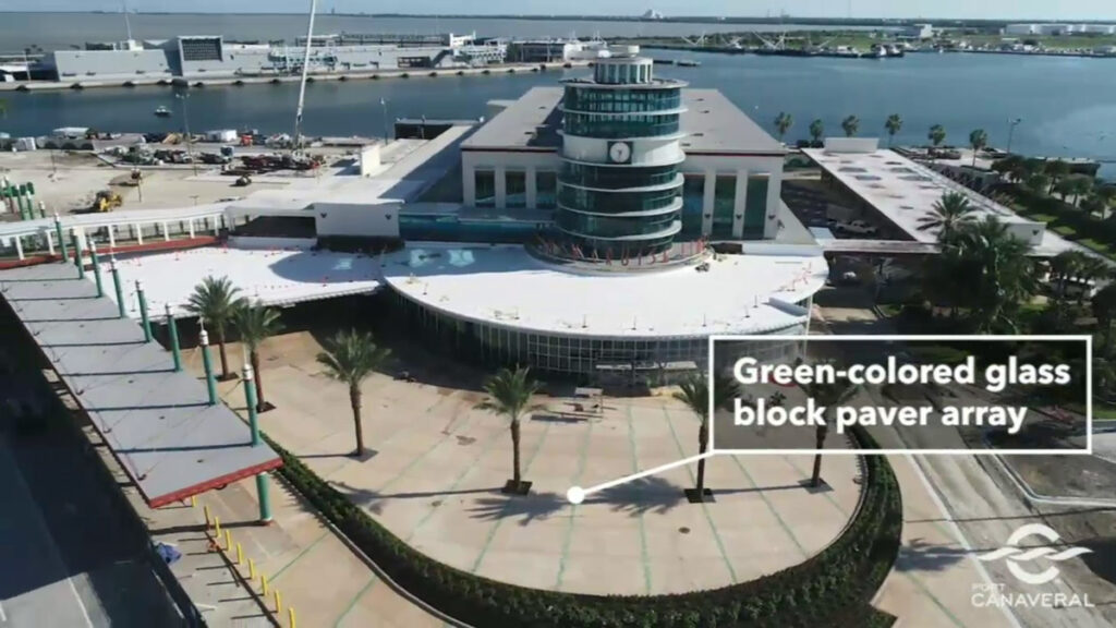 Port Canaveral CT8 Drone Entrance Landscaping Glass Pavers