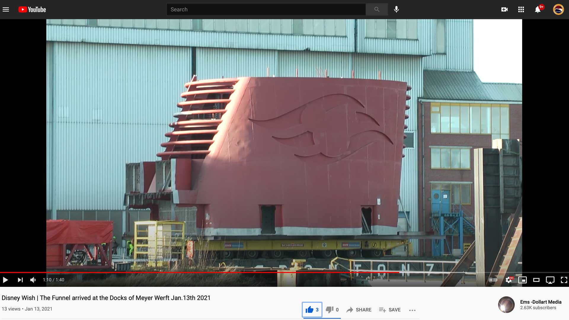 Disney Wish Meyer Werft Funnel Arrives YT Ems Dollart Media 20210113