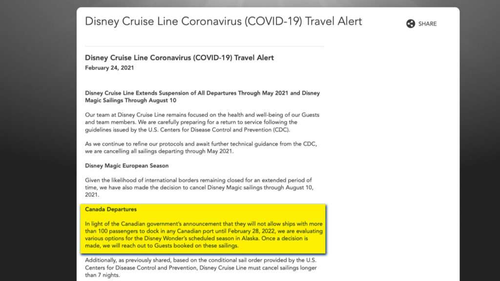DCL Travel Alert 2021 Canadian Departures 20210224