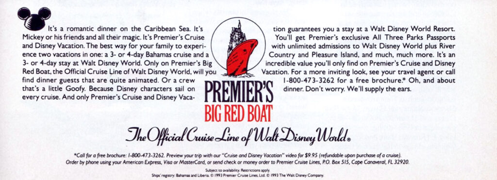 Disney News Magazine 1993 Spring Big Red Boat Ad Copy