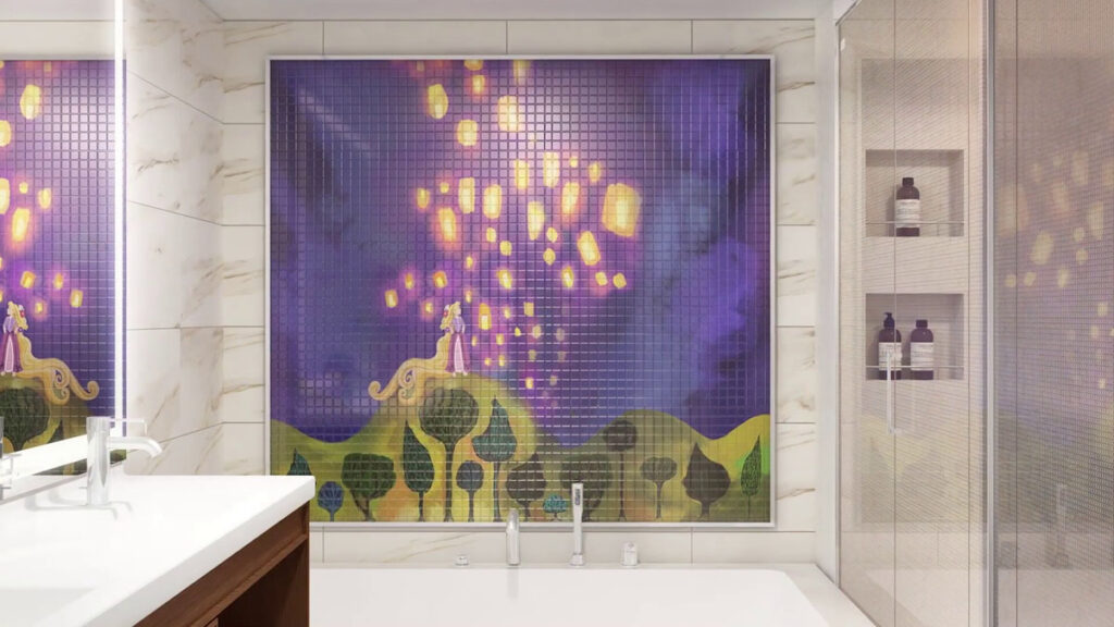 DCL Disney Wish Staterooms Concierge Tangled Bathroom Mosaic