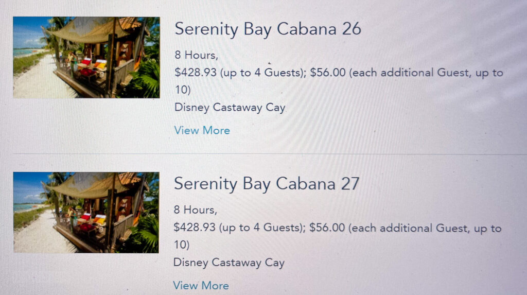 DCL Serenity Bay Cabana 26 27 Online Booking May 2021