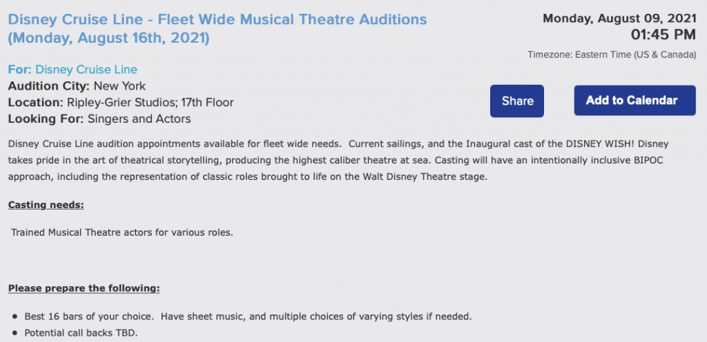 DCL Casting Notice Musical Theatre Actors 20210810