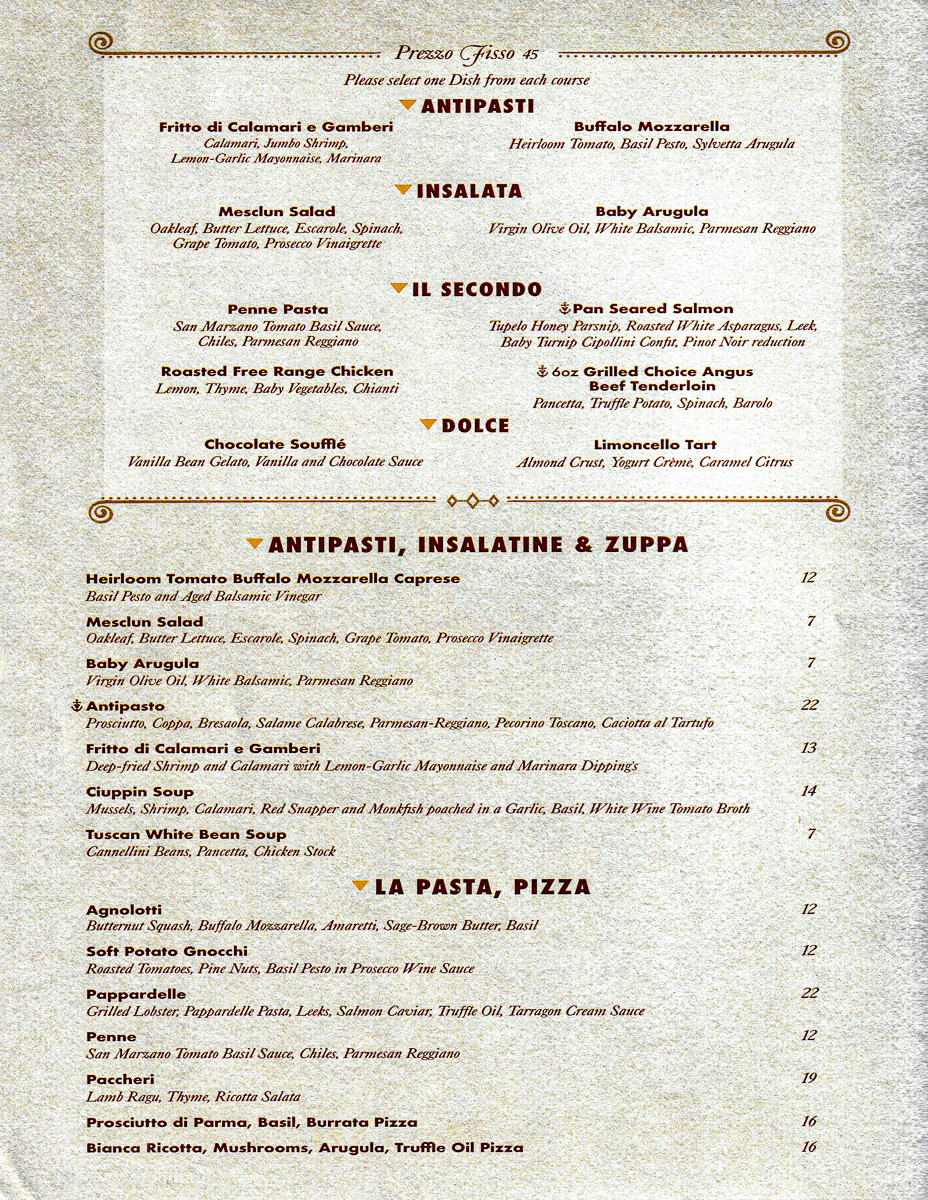palo cruise menu
