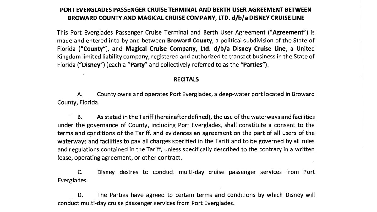 DCL Broward Port Everglades Terminal Berthing Agreement 2021