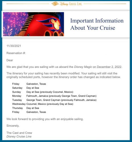 DCL Email Magic 20221202 Itinerary Port Order Change 20211130