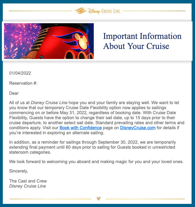 DCL Email Cruise Date Flexibility 20220104