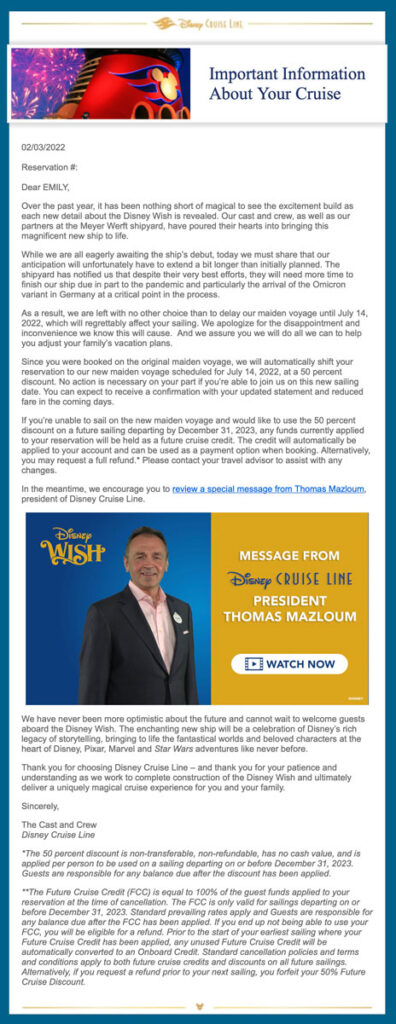 DCL Email Wish Maiden Delayed 20220203