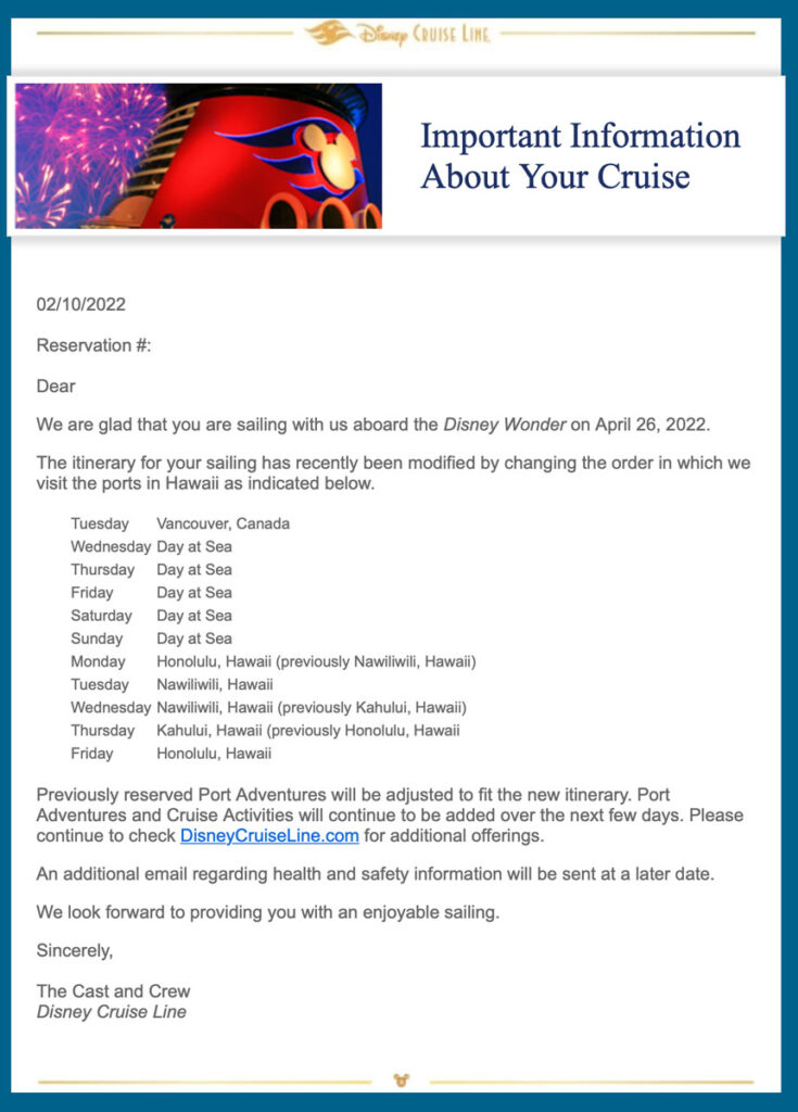 DCL Email Wonder 20220426 Itinerary Port Order Change 20220210