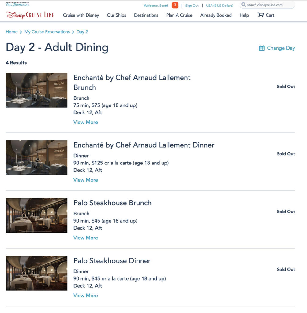 DCL Wish Adult Dining Maiden Schedule Day 2