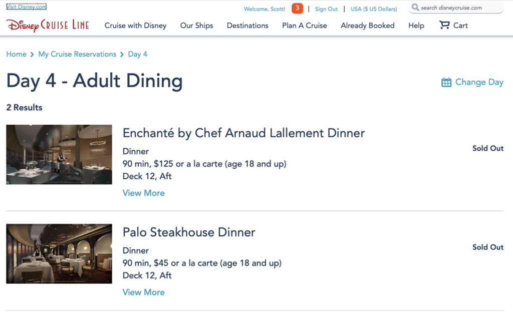 DCL Wish Adult Dining Maiden Schedule Day 4