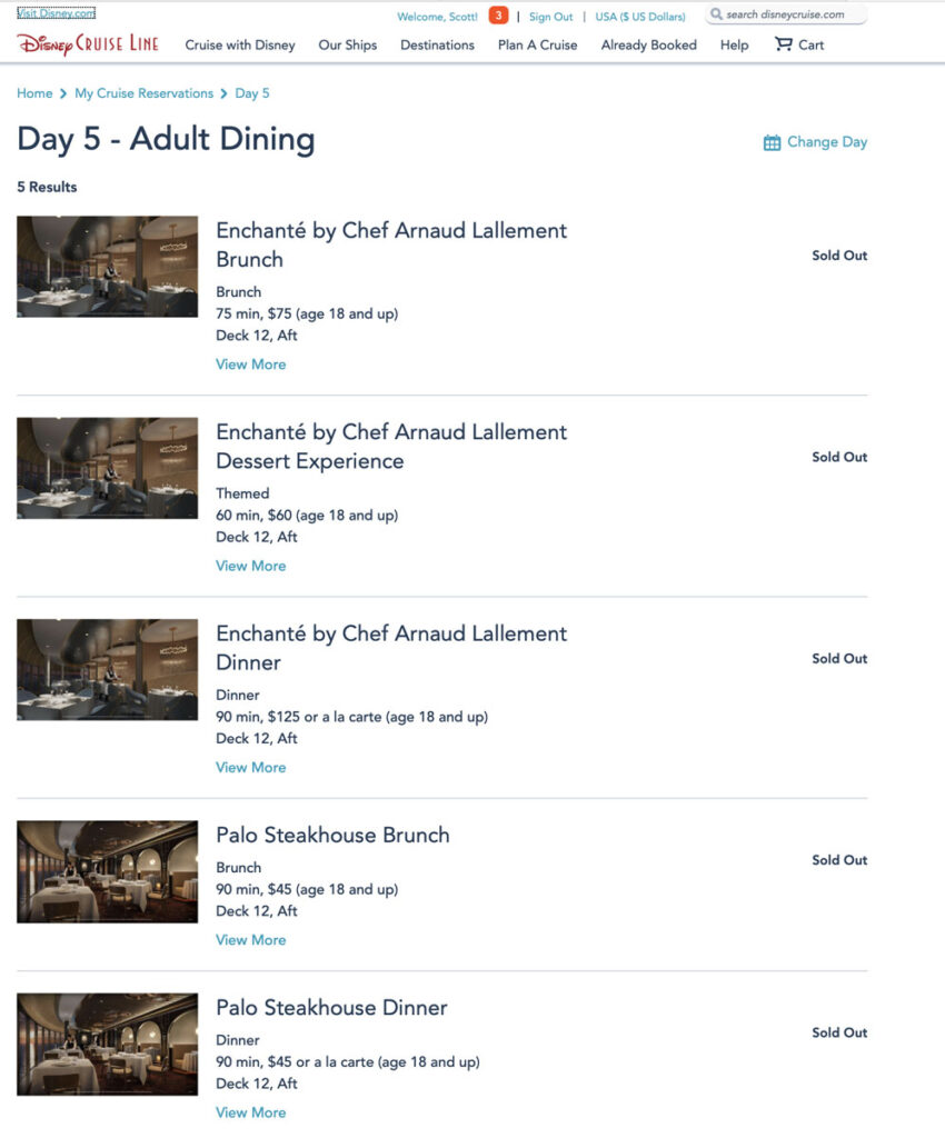 DCL Wish Adult Dining Maiden Schedule Day 5