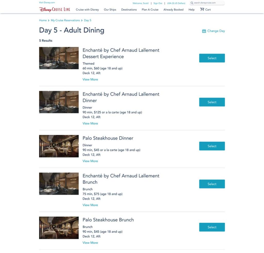 Disney Wish Adult Dining Online Booking Options