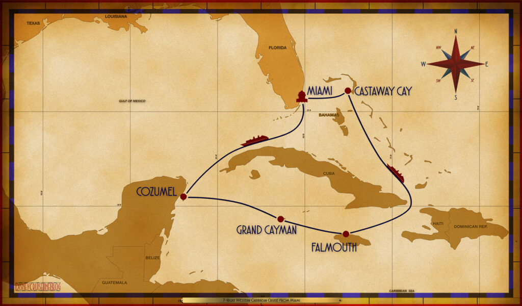 Map Dream 7 Night Western Caribbean MIA SEA CZM GEC FMH SEA GOC