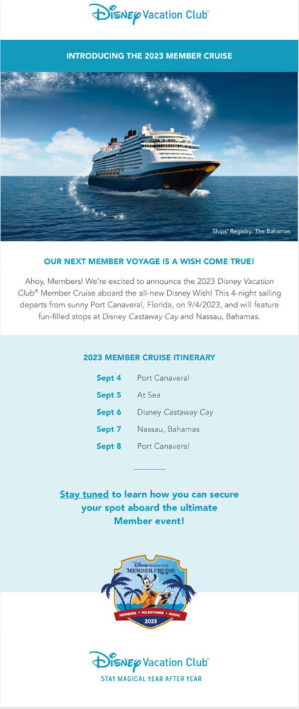 DVC DCL Member Cruise 2023 Email