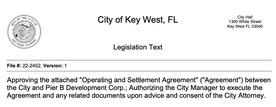 Key West Pier B Operating Agreement 20220405