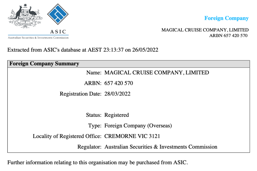 DCL Australian ASIC Foreign Company Registration 20220328