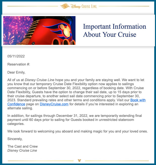 DCL Email Cruise Date Flexibility 20220511