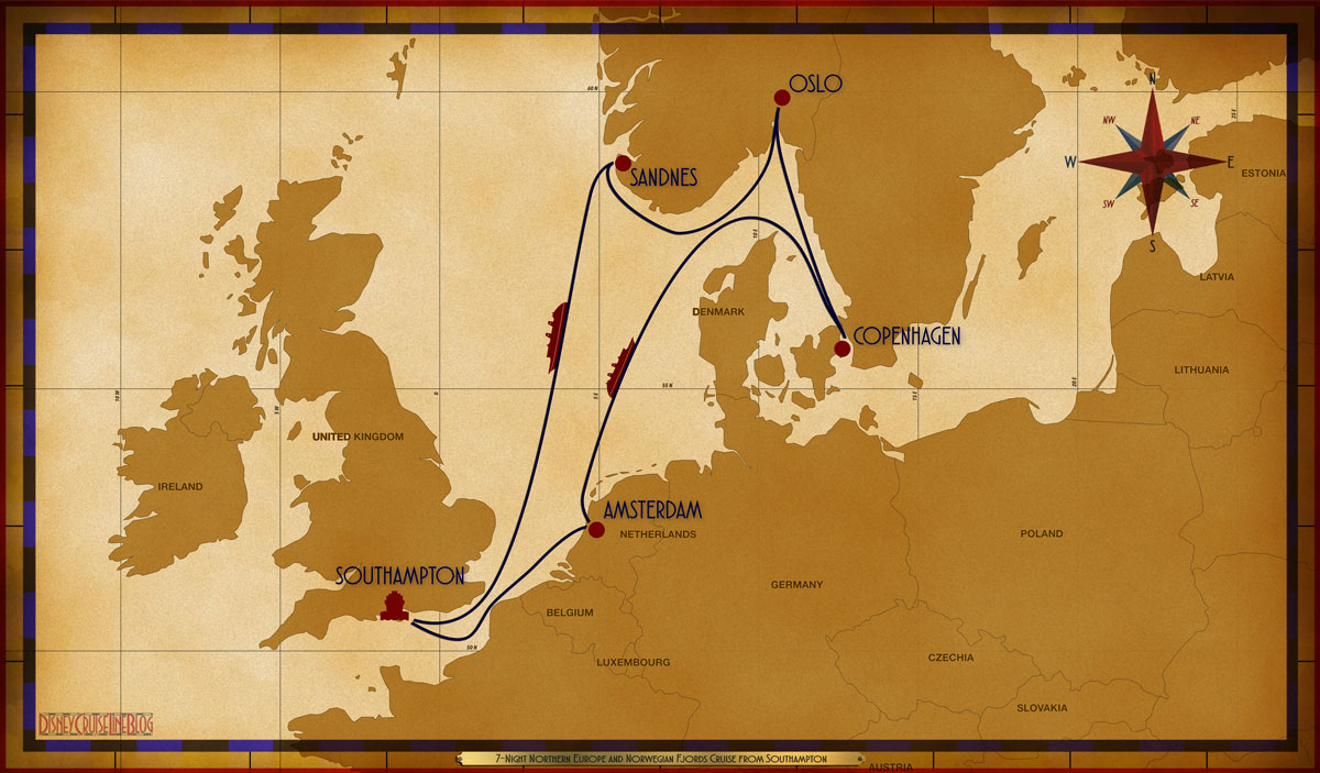 Map Dream 7 Night Northern European SOU AMS SEA COP OSL SAS SEA
