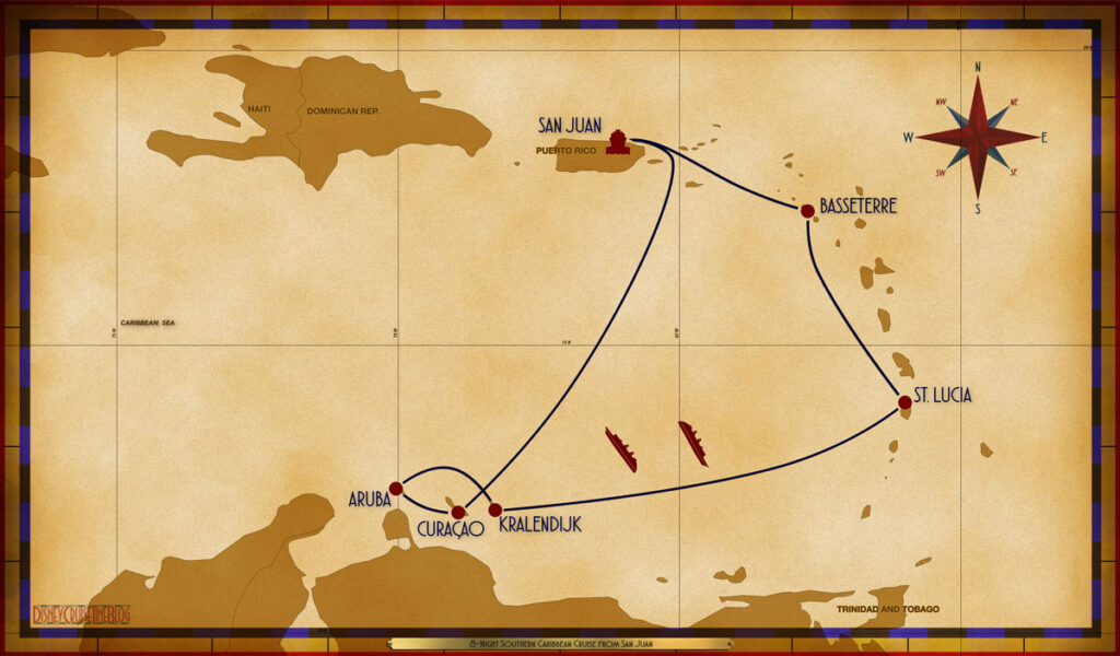 Map Magic 8 Night Southern Caribbean SJU BAS CAS SEA BON ARU CUR SEA