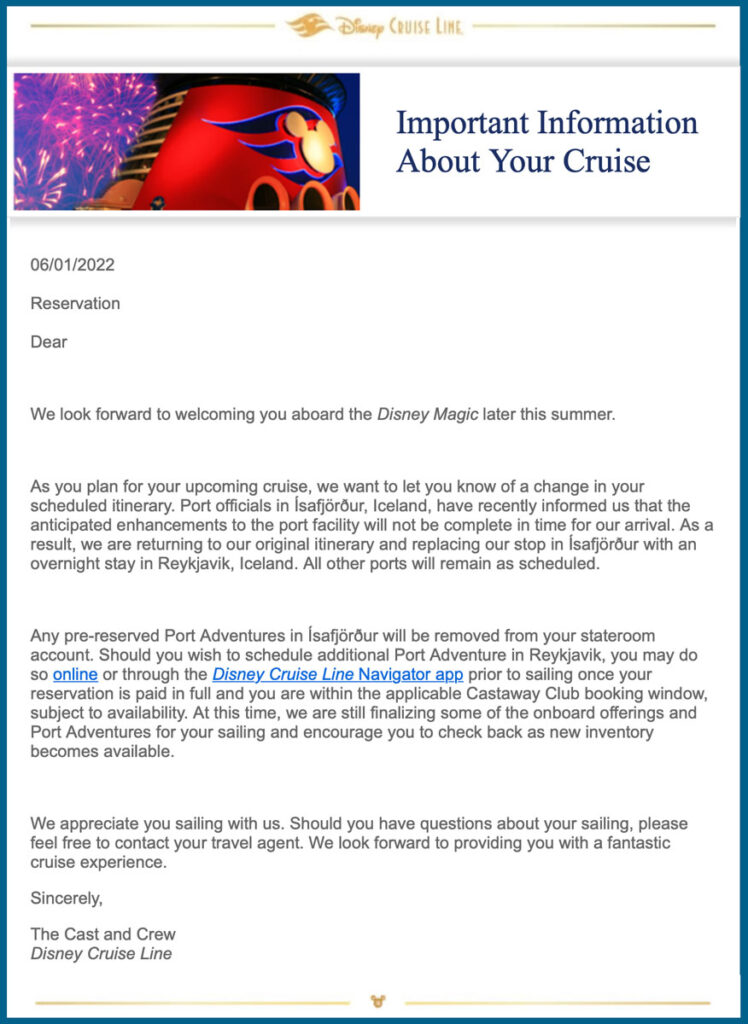 DCL Email Magic 20220817 Itinerary Change 20220601