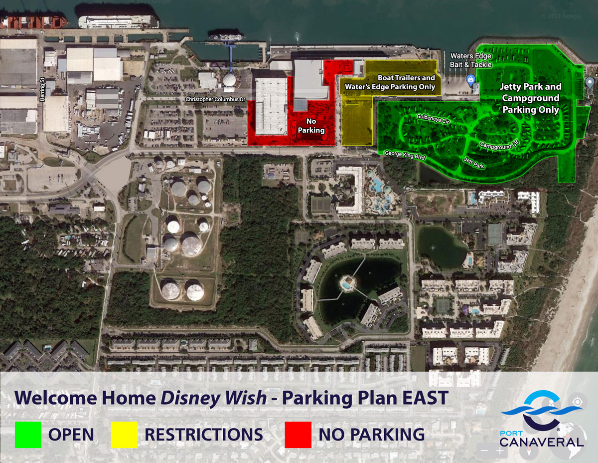 Port Canaveral Disney Wish Arrival Parking Plan EAST