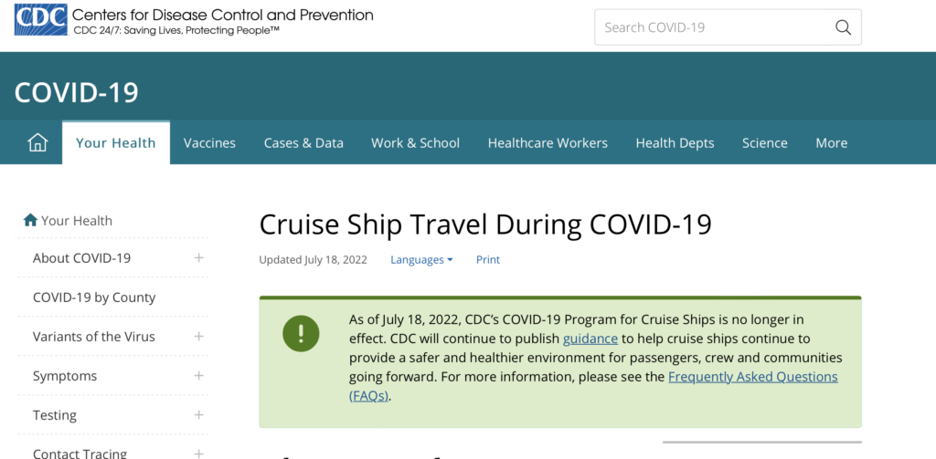 CDC Discontinues COVID 19 Program Cruise Ships 20220718