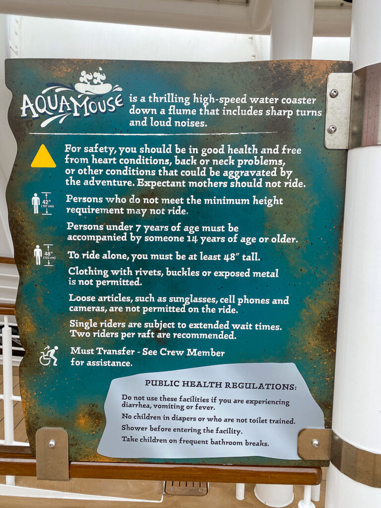 Disney Wish AquaMouse Entrance Safety Height Requirement Sign