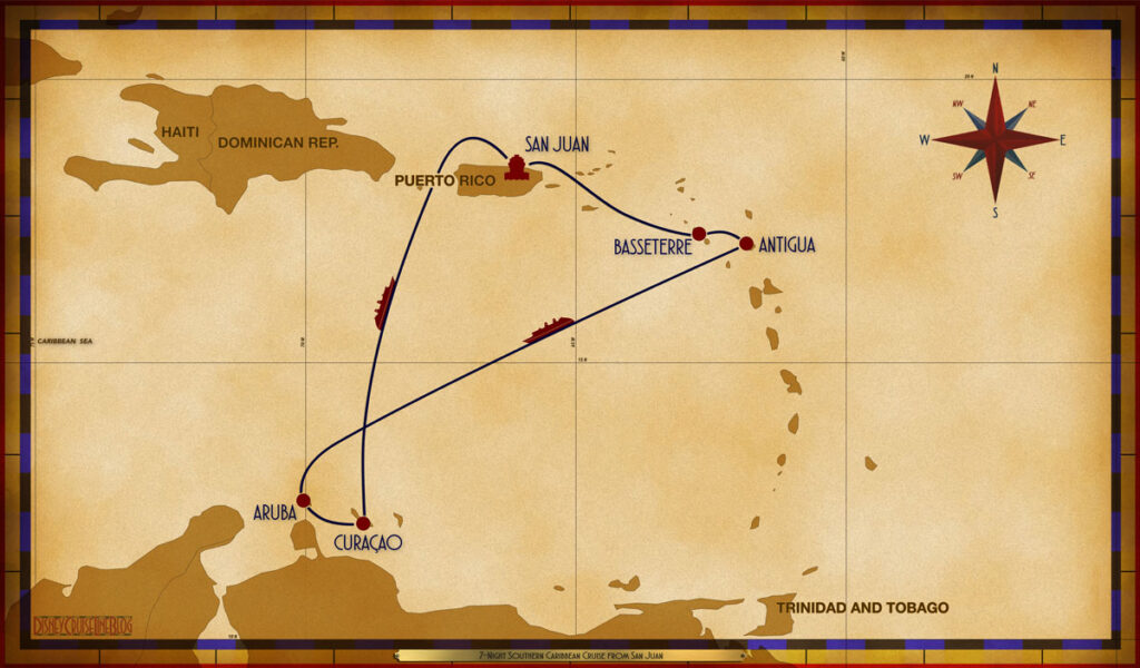 Map Dream 7 Night Southern Caribbean SJU BAS ANU SEA ARU CUR SEA