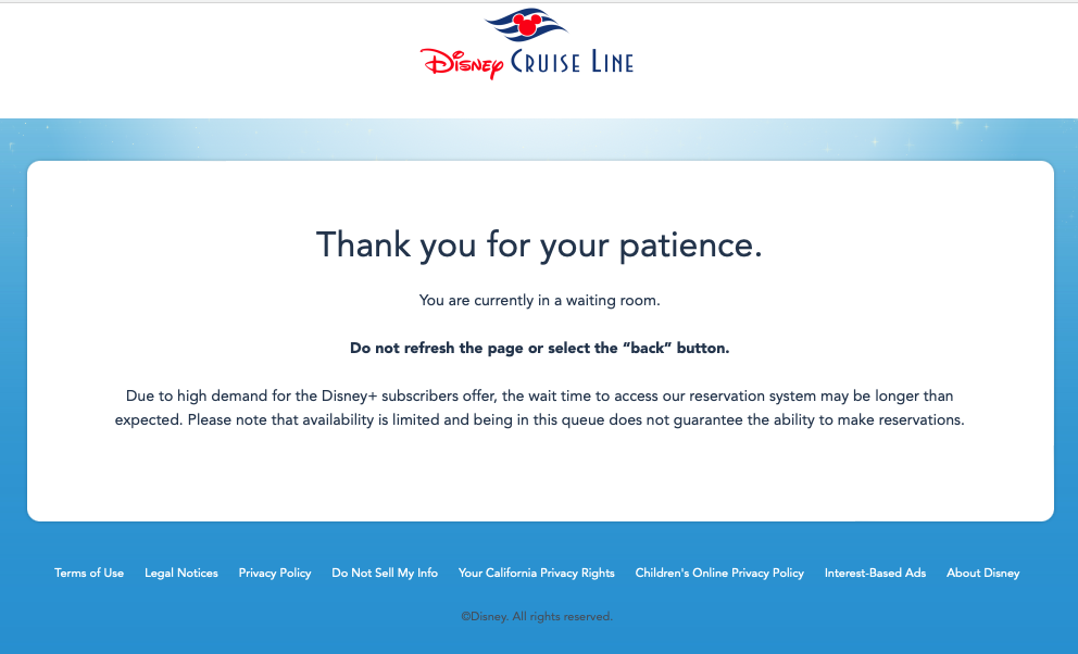 DCL Virtual Queue System Disney Plus Promotion