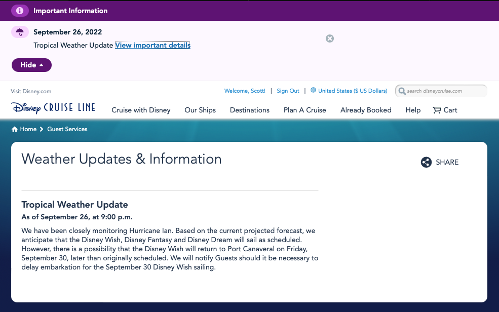 DCL Weather Update Hurricane Ian 20220926 9pm