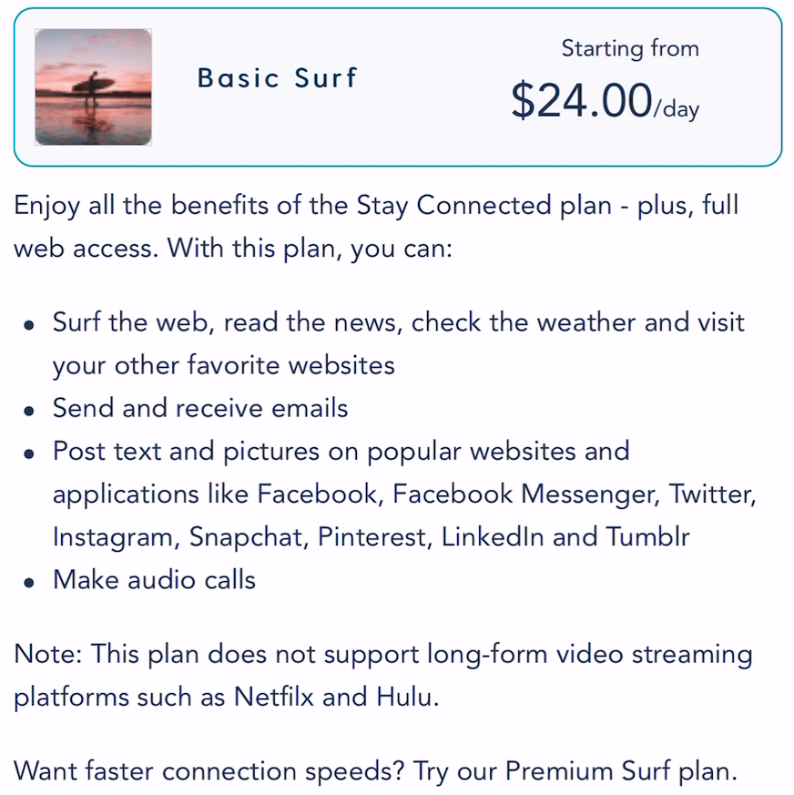 DCL Wish Internet Packages 2022 Basic Surf
