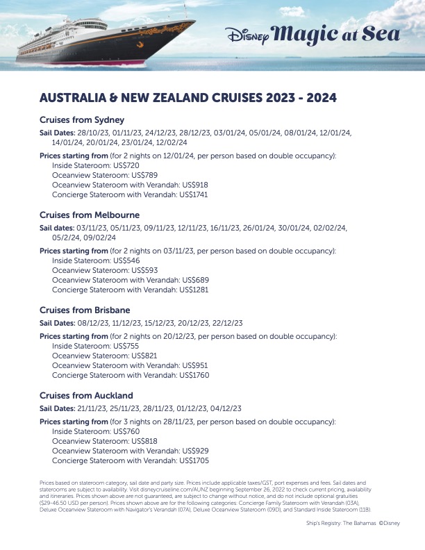DCL Wonder Australia New Zealand Cruises 2023 2024